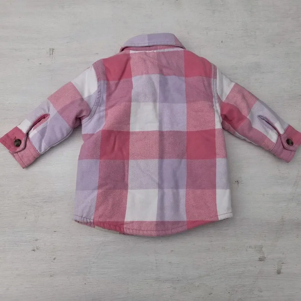 Bass Pro Shops Plaid Shirt Jacket 3-6M Pink Purple White Lined Insulated